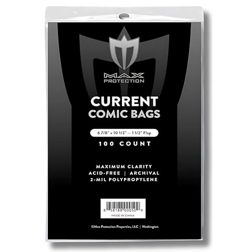 Image of Max Protection Max Pro Current Comic Bags - Archival Quality Acid-Free Storage for Comic Books - Crystal Clear 2 mil Polypropylene - 6-7 /8 inchx10-1 /2 Protection - (100 Bags)