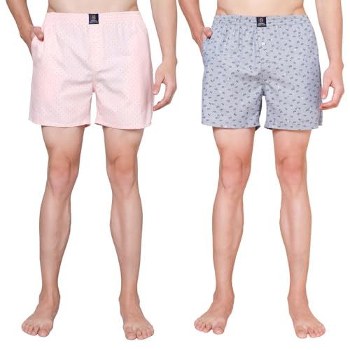 Image of Urban Scottish Men's Pack of 2 Cotton Printed Boxers with Side Pockets