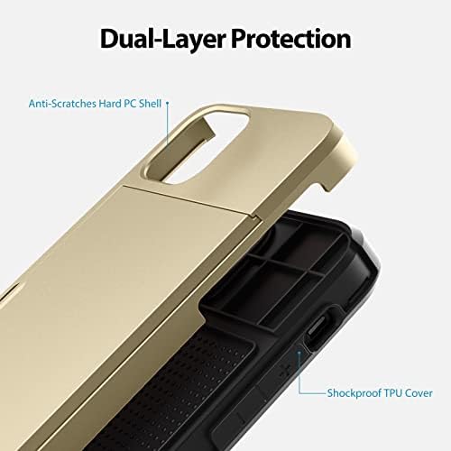 ACOCOBUY Compatible with iPhone 13 Pro Case Shockproof Wallet Case for iPhone 13 Pro Case with Card Holder Protective Dual Layer Armor Phone Case Rubber Bumper Phone Cover for iPhone 13 Pro Gold