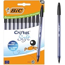 Bic Cristal Soft Ballpoint Pens Medium Tip 1.2 mm with Easy Glide Ink Black, Box of 10