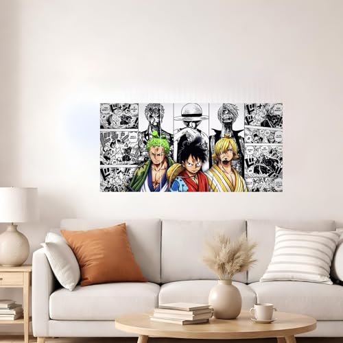 Image of Aniculture One Piece Luffy, Zoro & Sanji Split Poster Set of 3, A3 Size Each - Panoramic Anime Wall Art Collage - 300 GSM Ultra HD Print Quality - Self-Adhesive - 36x16 Inch Large Decor