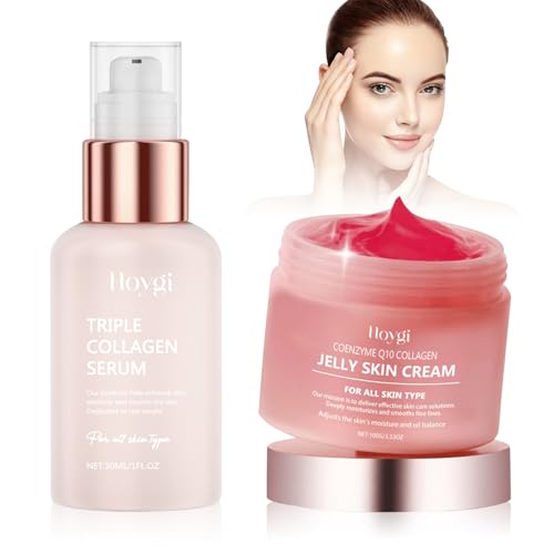 Crema Colageno 100g + Serum Colageno Facial 30ml, con Niacinamida Colageno Hidrolizado Liofilizado, Skincare Coreano Kit Hidratante y Antiarrugas, Contra Arrugas Líneas Finas, para Todo Tipo de Piel