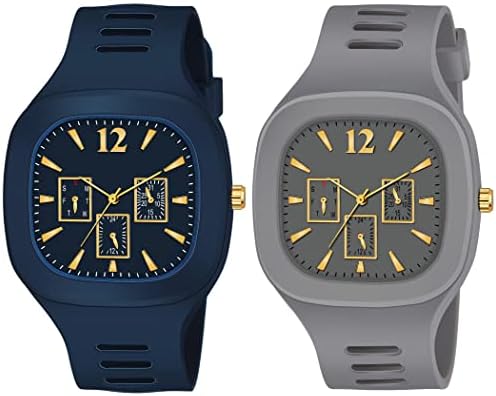 Square Dial Black Blue Grey White Analog Watches with Silicon Strap Stylish ADDI Designer Combo Watch for Mens & Boys