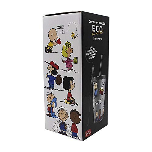 Copo Térmico de Metal com Canudo - Turma do Snoopy - 450ml