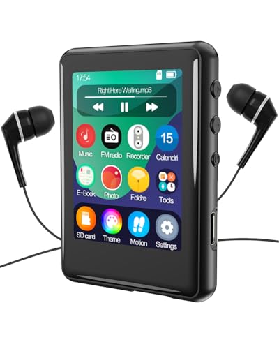 Tokemisc MP3-Player mit Bluetooth 5.3, 16 GB, Full Touchscreen, für Kinder, tragbares Musikgerät mit Lautsprecher, FM-Radio, E-Book, eingebauter Micro-SD-Kartensteckplatz, inklusive Kopfhörer