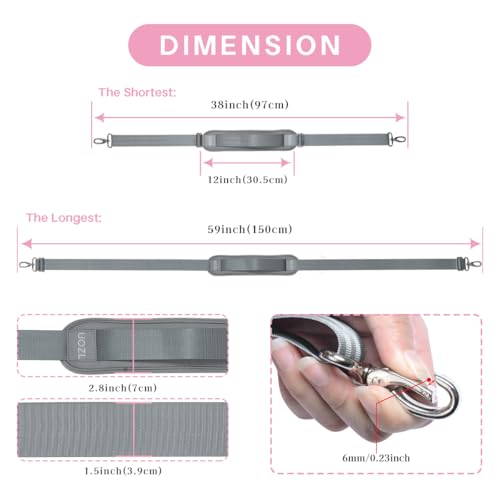 Image of 59 Inch Shoulder Straps, Soft with Ultra-Thick Fixed Shoulder Pad, Two Way Independently Adjustable Buckle Replacement Straps for Laptop Bag Messenger Bag Tool Bag Luggage,Gray