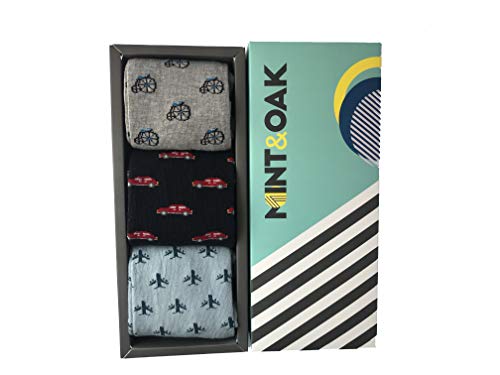 Image of Mint & Oak Printed Crew Socks For Men, Soft Cotton Calf Length Socks, Colorful Sock Gift For Men, Anti-Microbial & Odour Free, Funky Socks - Gift Box of 3