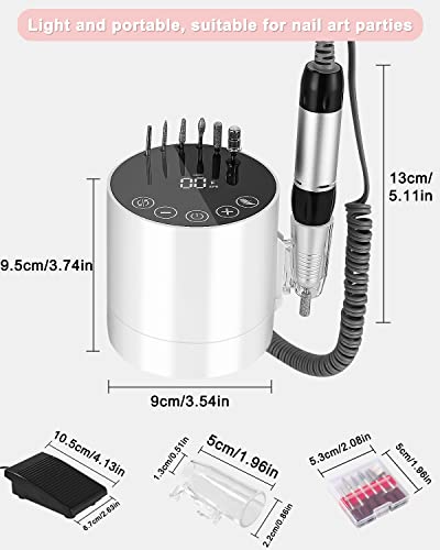 Fresa per Unghie Professionale, Lima per Unghie Elettrica 35000RPM, Set Manicure Elettrico con Pedale e 6 Fresa, Macchina per Unghie Acriliche Gel, Nail Drill, Manicure e Pedicure Elettrico - 6