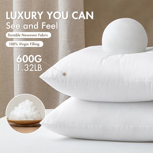 MIULEE Set of 4 Throw Pillow Inserts 20x20 Inches, 100% Virgin Filling Nowoven Pillow Inserts for Couch Sofa Living Room