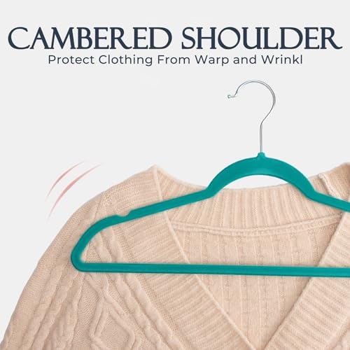 HOUSE DAY Mint Green Velvet Hangers 60 Pack, Non Slip Clothes Felt Hanger Heavy Duty for Coat, Premium Slim Space Saving Suit Hangers for Closet Organizer, 360° Rotating Silver Hook