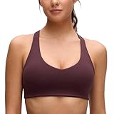CRZ YOGA Butterluxe Racerback Sports Bras for Women - V Neck Supportive Padded Wireless Athletic Yoga Crop Top Ripe Plum Large