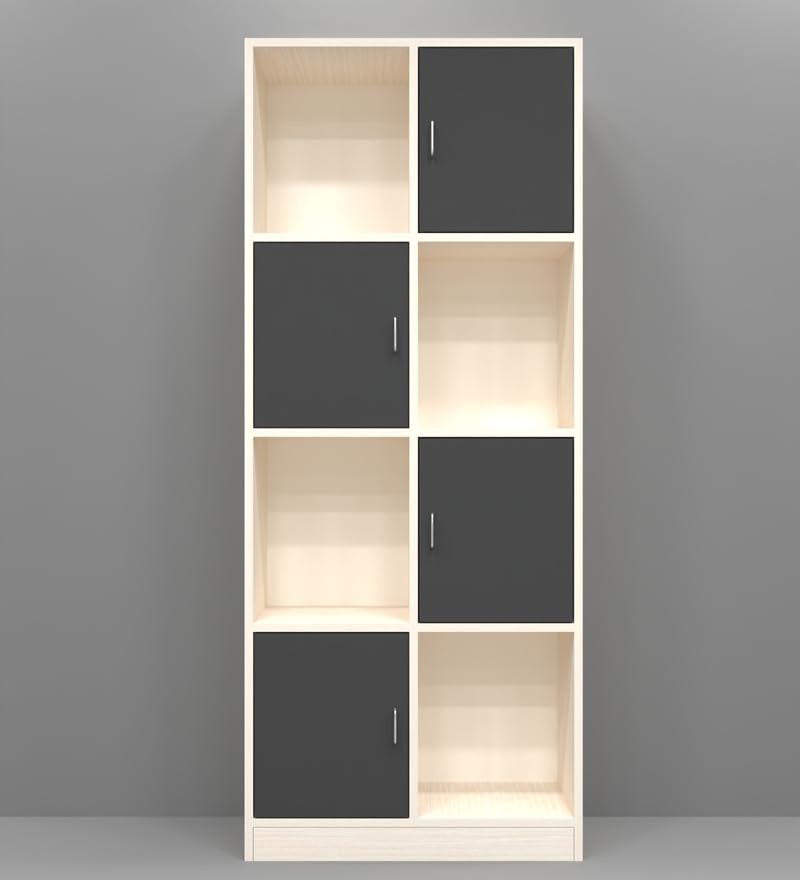 Image of SPECIALITY PANELS 8 Cube Bookshelf with 4 Shutters, White and Grey Storage Organizer, 73x35x176 cm, Carpenter Assembly Provided