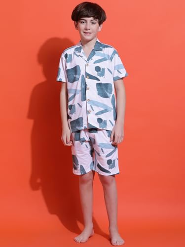 Image of Li'l Tomatoes Boys 100% Cotton Night Suit | Summer Printed Shirt & Shorts Set | Soft & Breathable Sleepwear | 9-16 Years
