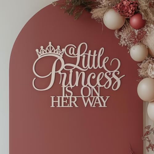 A Little Princess is on Her Way Sign for Backdrop - Wooden Baby Shower Gender Reveal Wall Decorations Banner Decor with Decoative Tiara Crown Picture by Hsybdnsk - Used condition - Image 2