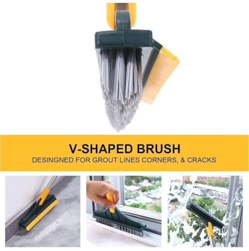 Image of 2-in-1 Bathroom Cleaning Brush with Wiper - Long Handle 180 Rotate Toilet Brush, Tiles Cleaning, Floor Scrub for Kitchen and Bathroom Accessories (2-in 1 Tiles Brush) (Green)