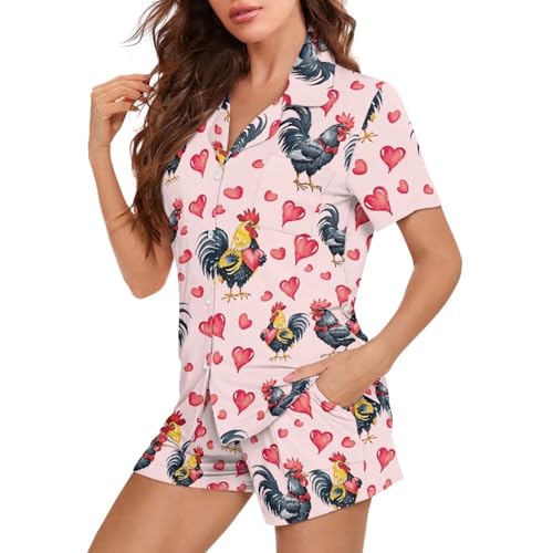 Image of Women's Short Sleeve Sleepwear Button 2 Piece Plus Size Pajamas Casual Soft Stretchy Funny Nightwear with Pockets