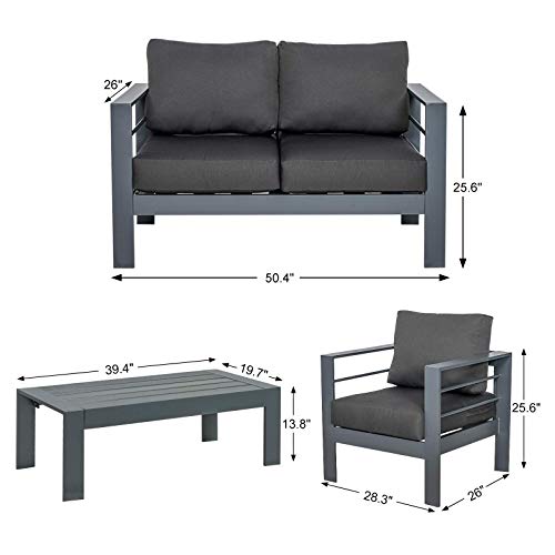 Scurrty Outdoor Patio Furniture Sets Clearance Aluminum Patio Furniture Sectional Sofa Metal Grey Conversation Set with Grey Cushions Outdoor Furniture Sets Clearance Outdoor Sofa Set (Dark Grey)