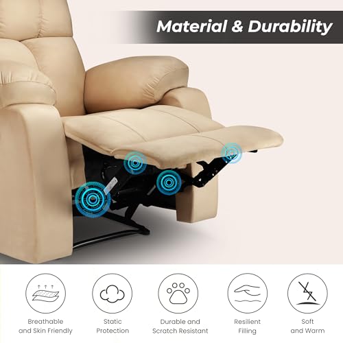 Image of Little NAP Helios Soft Suede Fabric Single Motorized Standard Recliner | Padded 1 Seater Aaram Sofa | Relaxing Chair for Home Office Living Bed Room | Beige