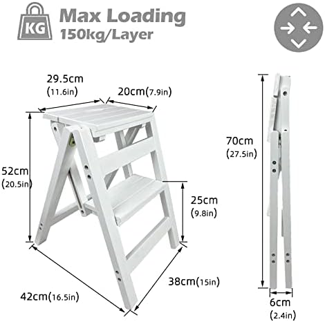 Wooden Step Stool for Adults, 2-Step Ladder for Kitchen, Bathroom, Living Room, 330lb Load Capacity