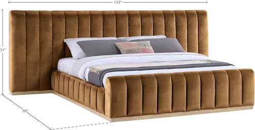 Image of Meridian Furniture AmaraSaddle-K133 Collection Modern | Contemporary King Bed, Ultra Luxe Saddle 460 GSM Velvet, Natural Finish, Solid Wood Base and Inner Frame, 133 inch W x 99 inch D x 51 inch H, Saddle, King