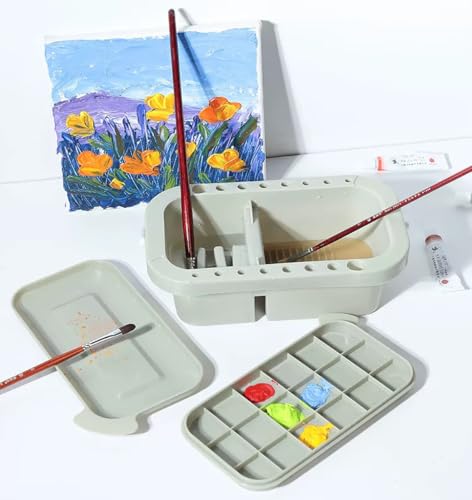 Limpador de pincéis multifuncionais, suporte de arruela e organizador com paleta para tintas acrílic