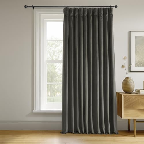 HPD Half Price Drapes Signature Velvet Thermal Blackout Curtains for Living Room 96 Inch Long (1 Panel) Rod Pocket Insulated Blackout Curtains for Bedroom Window Curtains, 100W x 96L, Gunmetal Grey