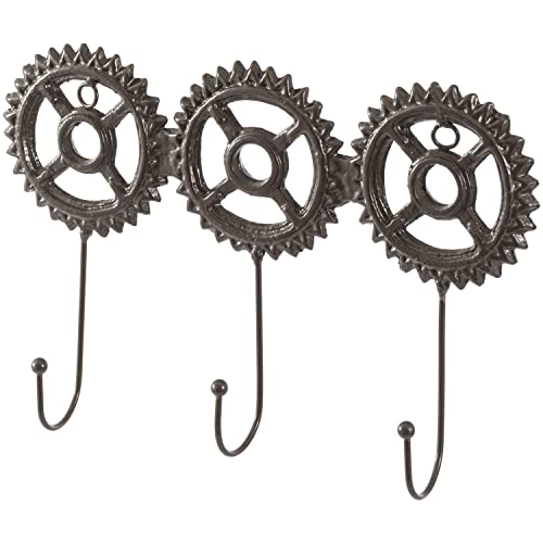 Mygift Brown Cast Iron Metal Wall Coat Hook With Steampunk Gear Design, Wall Mounted Key Rack With 3 Hooks #TOP5