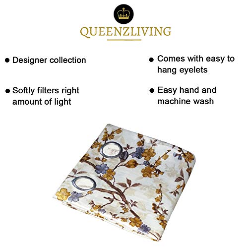 Image of Queenzliving Daydream Crushed Texture Printed Curtains, Long Door 9 feet- Pack of 2, Brown