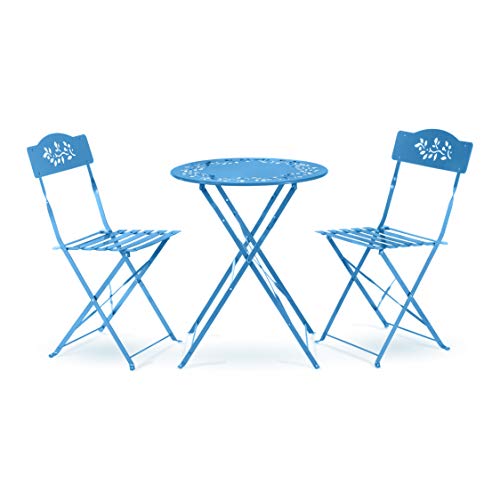 Alpine Corporation Bistro Set, Table: 24″ L x 24″ W x 28″ H Chair: 17″ L 18″ W x 33″ H, Blue