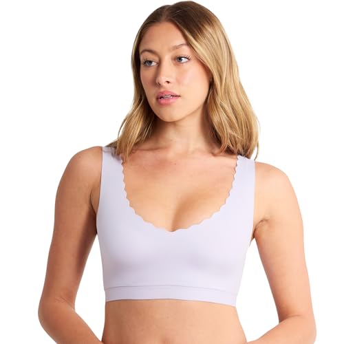 Floatley Cozy Scalloped Bra Comfort Wirefree Full Coverage Seamless Bra with Embedded Pad for Women Size XL Pastel Lilac