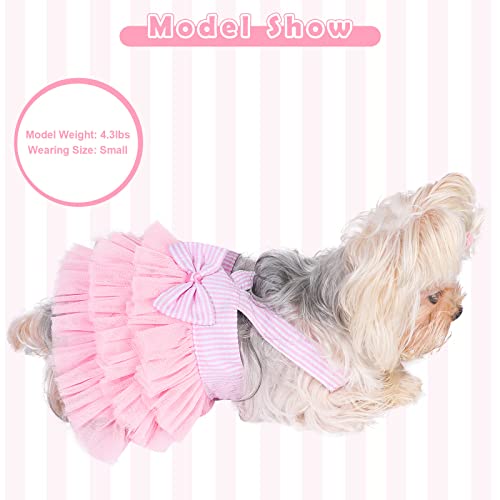 Dog Dress Holiday Party Dog Dresses For Small Dogs Girl Pet Puppy Summer Clothes Striped Mesh Doggie Princess Dresses Cat Apparel Pink Skirt Outfits Clothing For Yorkie Chihuahua Teacup #TOP5