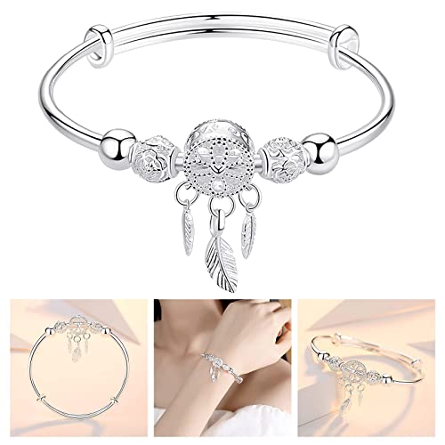 Luckilemon Silver Dream Catcher Tassel Feather Charm Bracelet Bangle Adjustable Mother's Day Jewelry Gift Birthday Christmas Gifts For Women Mom Wife Girls #TOP1