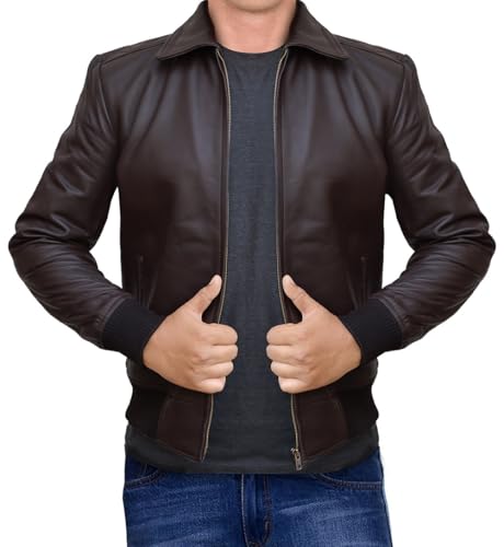 Image of 70s Style Classic Bomber Leather Jacket - Mens Vintage Real Lambskin Jacket