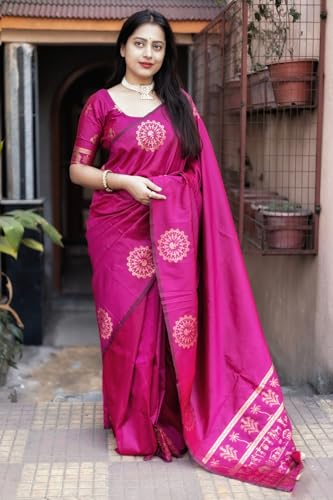 Image of SGF11 Women's Kanjivaram Soft Silk Saree With Unstitched Blouse Piece