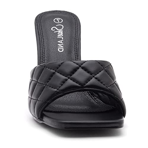Shoe Land Melrose Women's Square Open Toe High Heel Sandals Quilted Single Band Slip On Mules Black 10.0 #TOP1