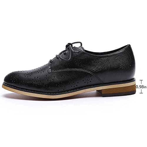 Mona Flying Women's Leather Perforated Brogue Wingtip Derby Saddle Oxfords Shoes For Women Ladis Girls #TOP1