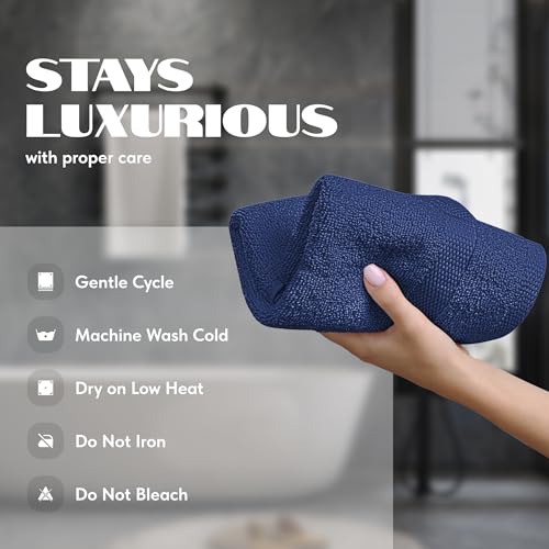 Image of White Classic Navy Blue Hand Towels for Bathroom [12 Pack] Cotton Hand Towel Bulk for Gym, Kitchen and Spa, 16x27 Inches Soft Highly Absorbent Quick Dry Terry Salon Towels