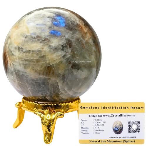 Image of Certified Sun Moonstone Crystal Ball for Meditation - Premium Crystal Vastu Items for Home and Feng Shui Items for Good Luck - Ideal for Pooja Supplies and Spiritual Practices (1.5 inch Inch)