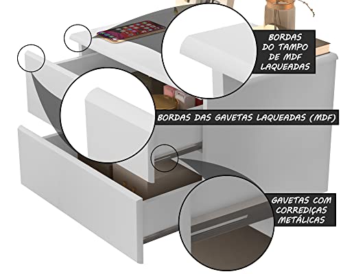 KIT 2 Mesas De Cabeceira Suspensa Tóquio Flutuante 2 Gavetas MDP/MDF (Branco)