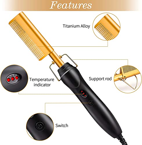 Kingacc Electric Hot Comb, 450 F High Heat Hair Straightener Comb, Ceramic Pressing Comb For Black Hair Wigs, With Anti-Scald Case, Dual Voltage And 60 Min Auto Shut-Off #TOP4