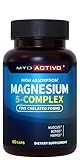 MyoActivo 5-in-1 Magnesium Complex - High Absorption - Chelated Magnesium Glycinate, Malate, Citrate, Taurate, & Aspartate for Nerves, Muscles, Bones | 60 Capsules | Magnesium Supplement