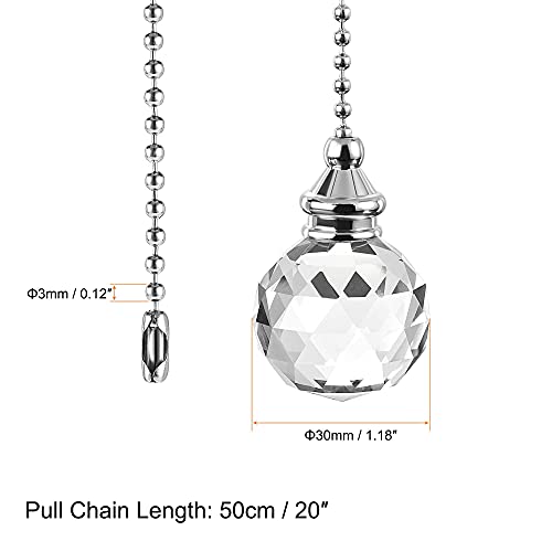 Image of uxcell Ceiling Fan Pull Chain, 20 Inch Nickel Finish Chain Ornament Extension, 30mm Clear Crystal Ball Pendant