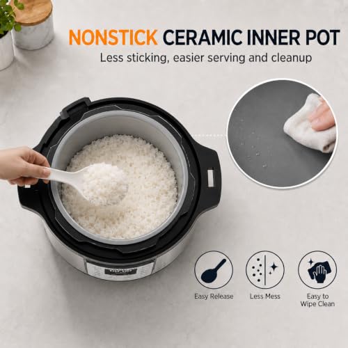 Image of CARORI 8Qt 12-in-1 1200W Stainless Steel Pressure Cooker,Quick Meals, Time-Saving, Healthy, Convenient & Efficient - with Safer Venting & Recipe Book, Silver