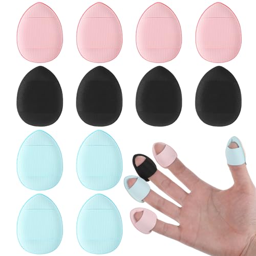 Oruola 12 mini esponjas de maquillaje en forma de gota, para aplicar polvos sueltos y prensados, suaves, reutilizables y lavables, para base de maquillaje para mujeres y niñas (rosa, azul, negro)