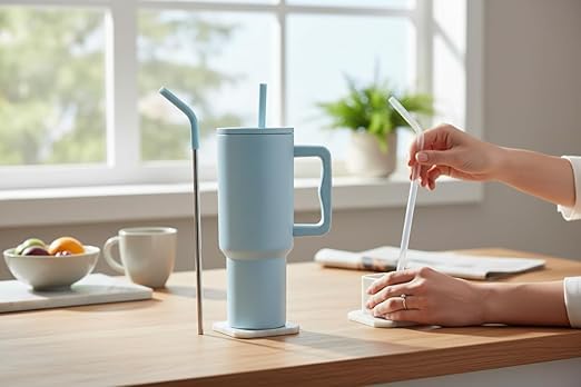 Image of Tumbler with lid and Straw 1200ML Cup Stainless Steel Vacuum Insulated Cup for Water, Iced Tea or Coffee 1.2L Office Gym Travelling; Tumbler with Straw. (40 - Oz -Sky Blue)