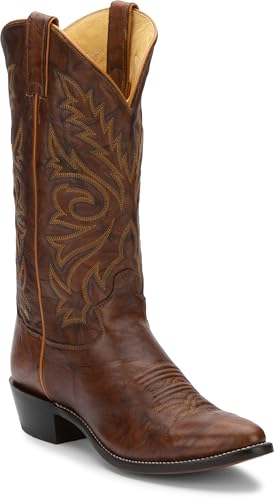 Justin Boots Men's Elmer 13" Western Boot Medium Round Toe - Premium Full Grain Leather, Chestnut - 14 D