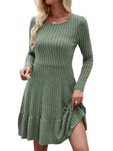 Zetieny Damen Kleider Leichte Strickkleid Langarm Pullover-Kleider A Linie Herbstkleid Elegant Knielang Kleid Herbst Winter