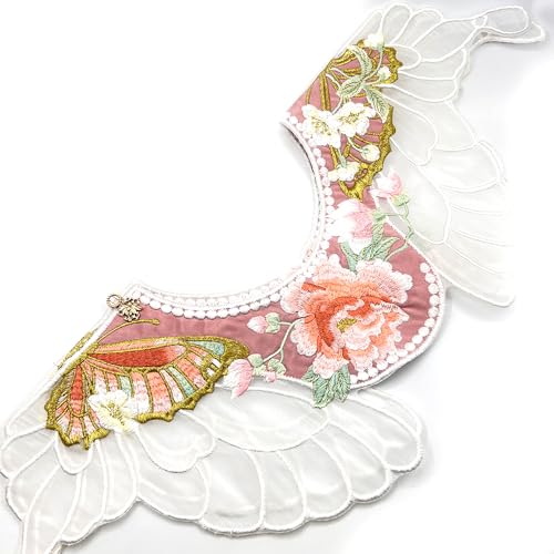 Chinese Pink Butterfly with Peony Lace Cloud Collar Shawl Wrap Shoulder Scraf for Mamian Skirt Hanfu Handmade（Pink Dream）2
