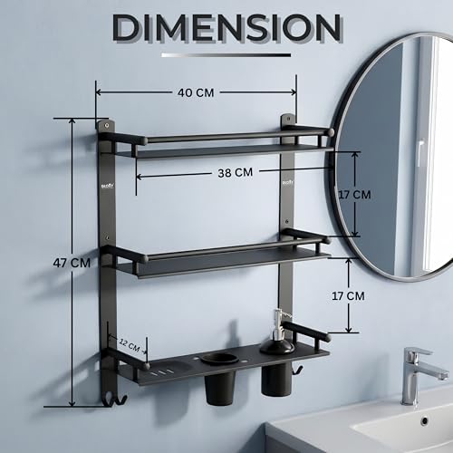 Image of GLOXY Premium Stainless Steel Bathroom Shelf with Soap Holder, Toothpaste Holder & Liquid Soap Dispenser Wall Mounted - 4 in 1 Bathroom Toiletry Organizer Set for Home, Office, Hotels & Restaurants