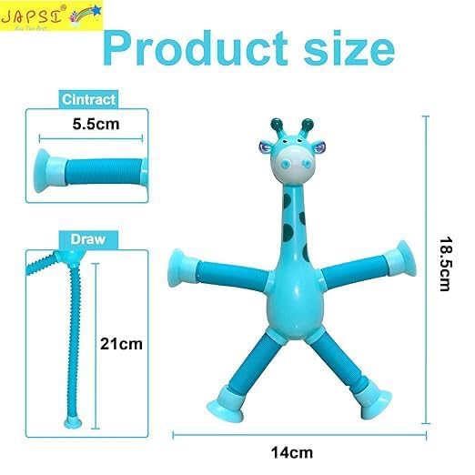 JAPSI Bendable Giraffe Suction Cup Toys with LED Light, Parent-Child Interactive Stretchy Animals, Pack of 2, Assorted Colours | 1